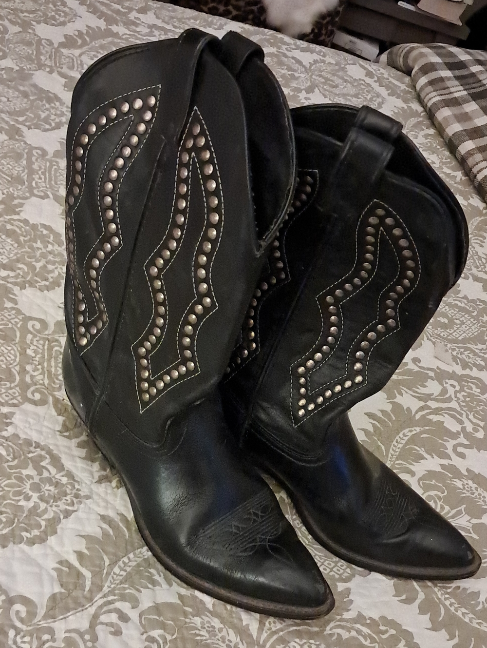 Black Studded Western Heeled Boots for Women